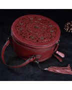 Round genuine leather women's crossbody bag