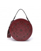 Round genuine leather women's crossbody bag