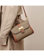 Contrast color leather handbag