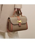 Contrast color leather handbag